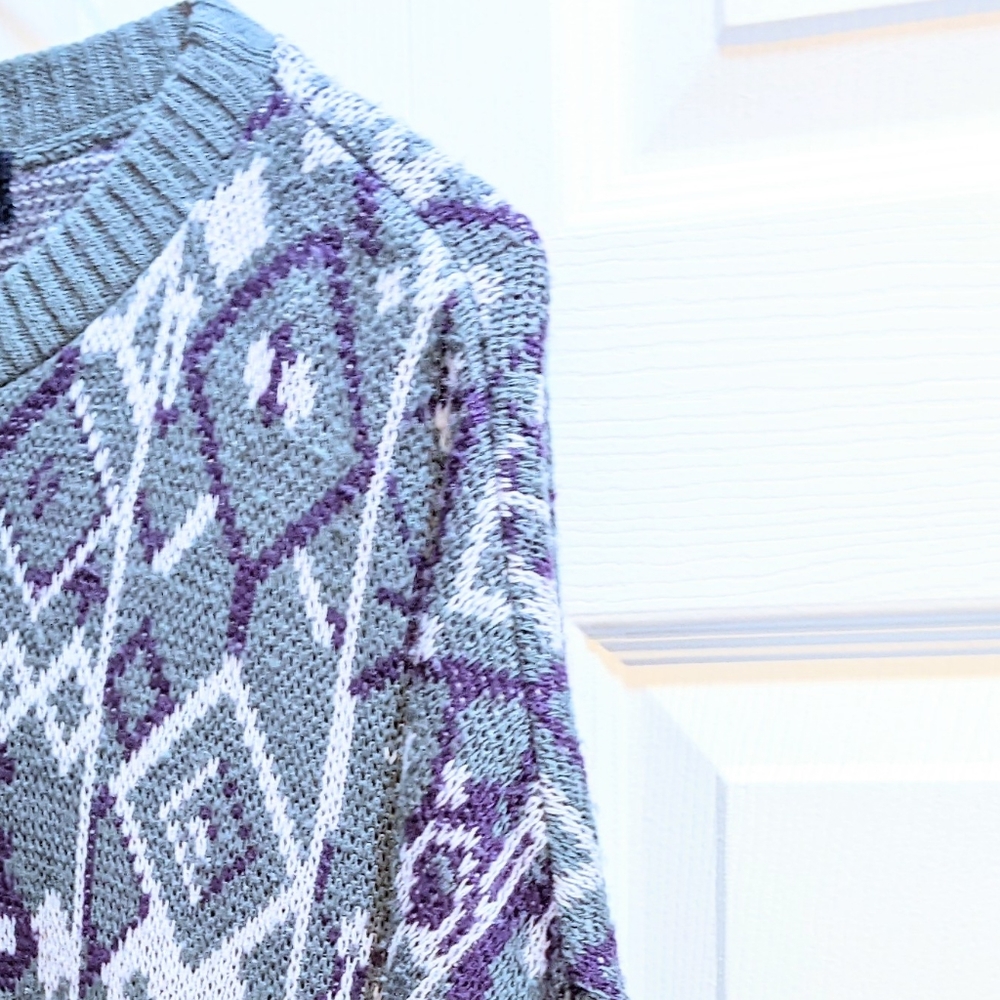 Vtg Diamond Print, Autumn Grandpa Sweater. M. - Picture 10 of 15